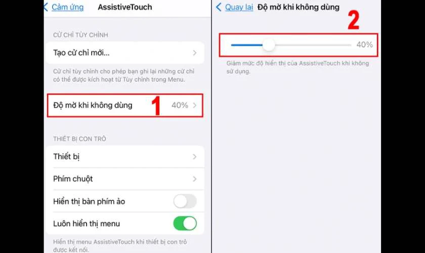 Tùy chỉnh độ mờ nút Home ảo