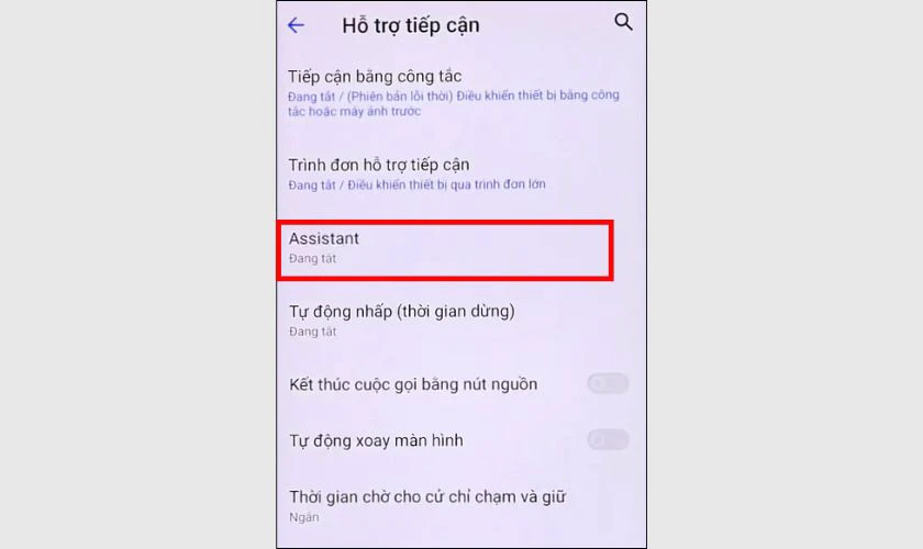 Nhấn chọn Assistant ở các mục hiển thị