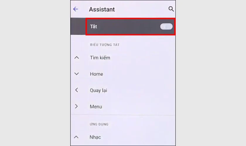 Gạt công tắc từ Bật về Tắt để tạm dừng chức năng nút Home ảo