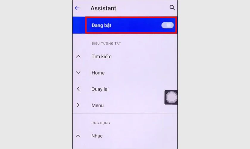 Gạt công tắc sang Bật để khởi động nút Home ảo Realme
