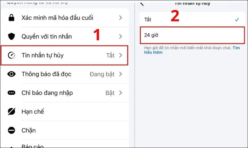Truy cập cài đặt quyền riêng tư của đoạn chat