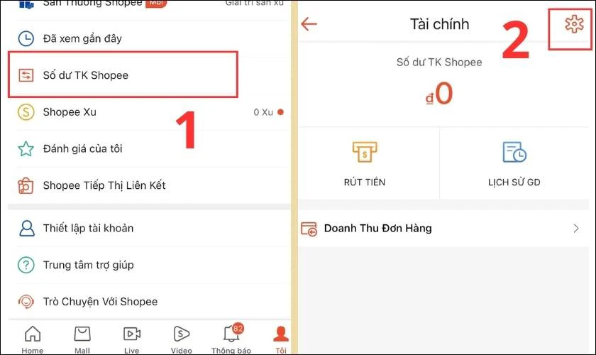 Tìm mục Số dư TK Shopee và nhập mã pin đã đăng ký