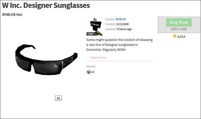 Black Friday Roblox 2025 có sự xuất hiện của W Inc. Designer Sunglasses