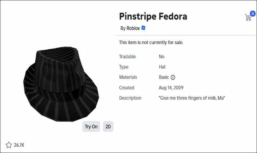 Black Friday Roblox 27/11 mở bán Penstripe Fedora