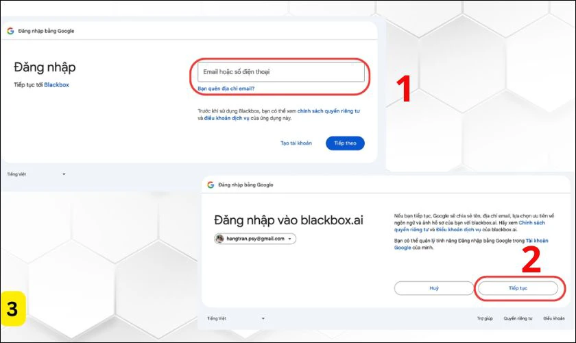 Đăng nhập bằng tài khoản Google hoặc GitHub và nhấn Tiếp tục