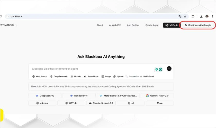 Nhấn nút Sign in with Google ở góc phải