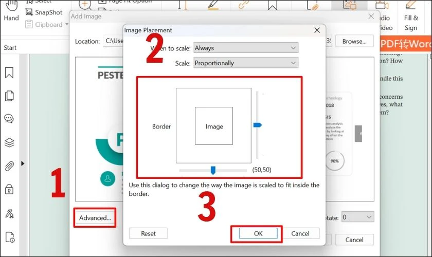 Chỉnh cỡ đường viền hay vị trí ảnh cần chèn vào file PDF