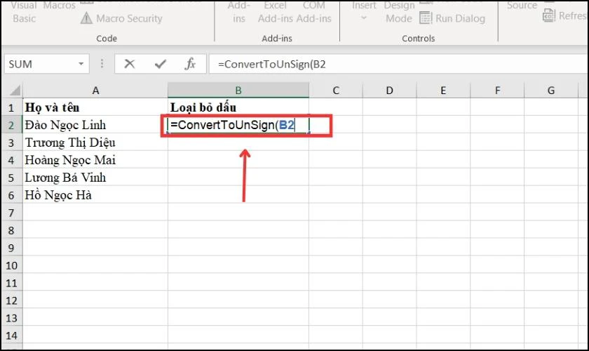 Sử dụng hàm tự tạo VBA thực hiện bỏ dấu trong Excel