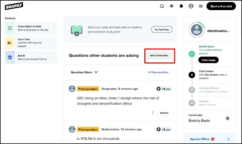 Cách đặt câu hỏi trên Brainly.com