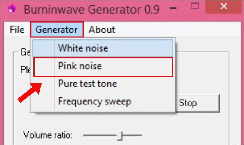 Chọn Pink Noise trong tab Generator