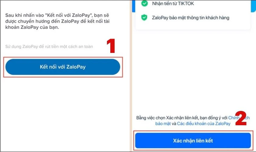 Nhấn chọn Kết nối với ZaloPay và chọn Xác nhận liên kết