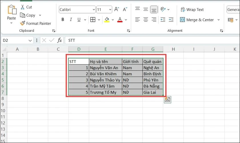 Cách chọn vùng đã tạo khung viền muốn thay đổi trong Excel