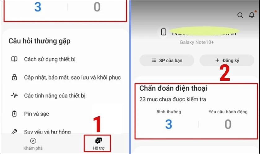 Tại giao diện của app chuyển đến tab Hỗ trợ và nhấn vào Chẩn đoán điện thoại