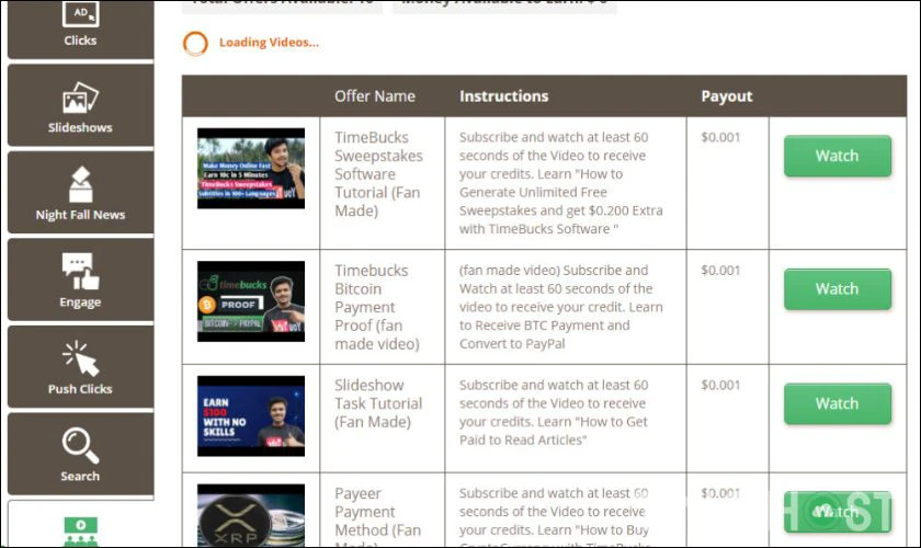 TimeBucks khảo sát, xem quảng cáo, nhập captcha