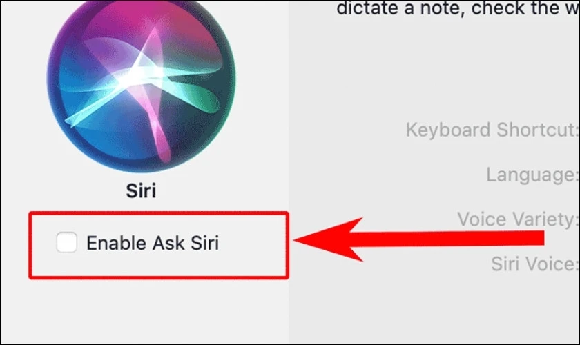 Đánh dấu vào ô Enable Ask Siri