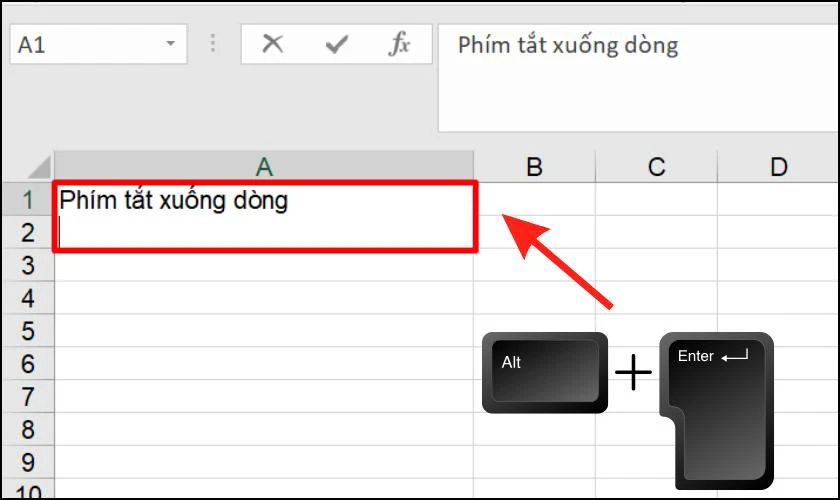 Phím tắt xuống dòng trong Excel