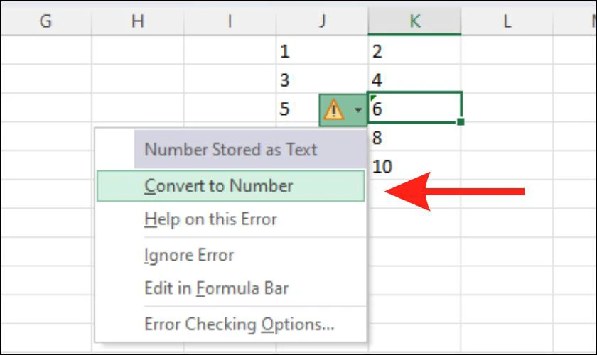 Phím tắt convert to number trong Excel