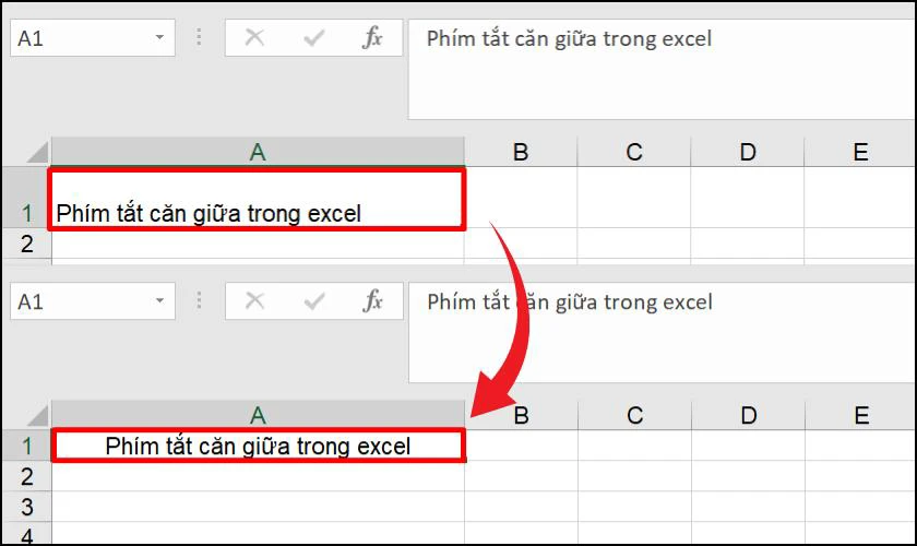 Phím tắt căn giữa trong Excel