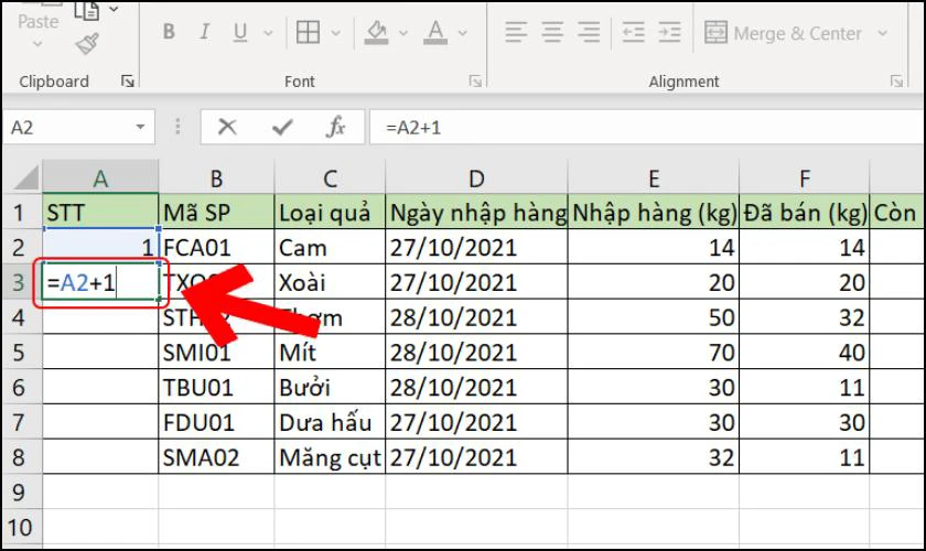 Phím tắt đánh số thứ tự trong Excel