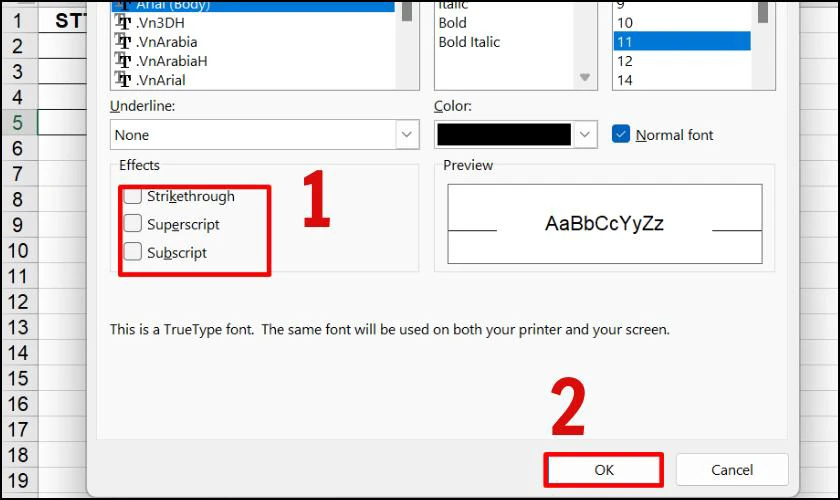 Phím tắt viết số mũ trong Excel