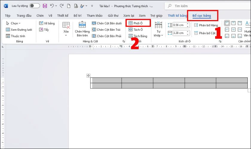 Phím tắt merge cell trong Word