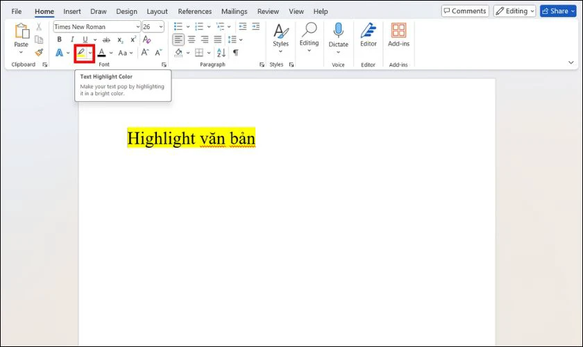 Phím tắt highlight