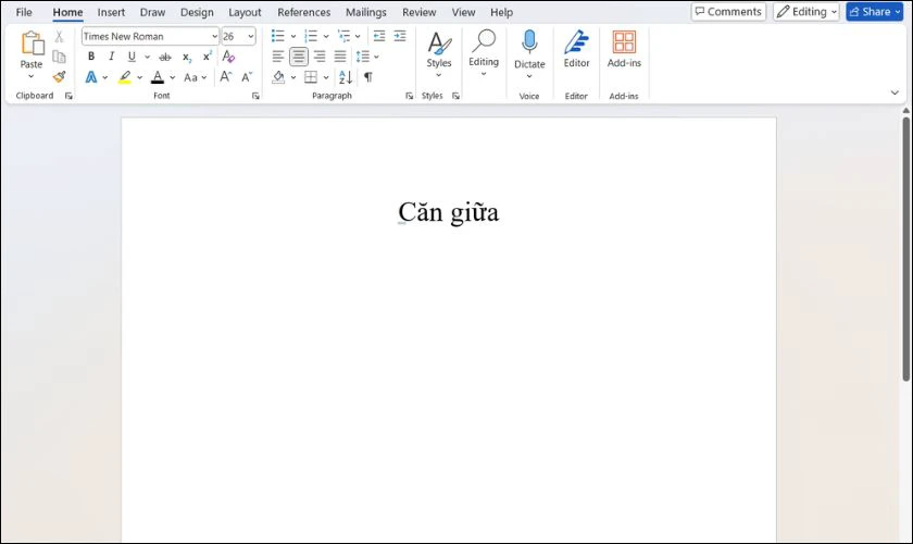Phím tắt căn giữa trong Word