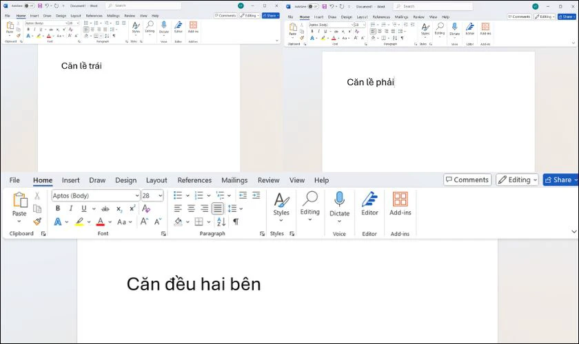 Phím tắt căn lề trong Word
