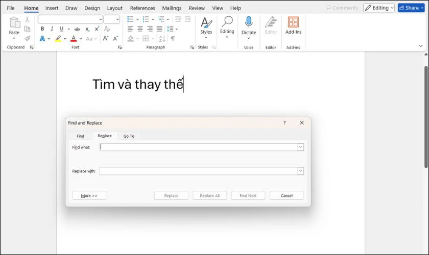 Phím tắt replace trong Word