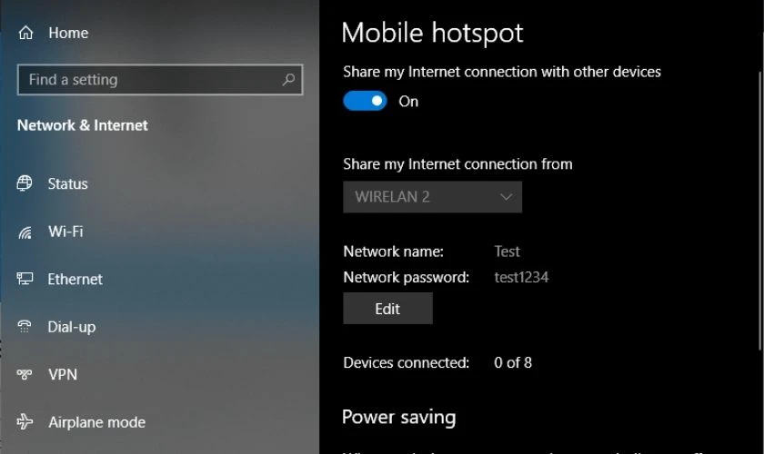 Dịch vụ Windows Mobile Hotspot