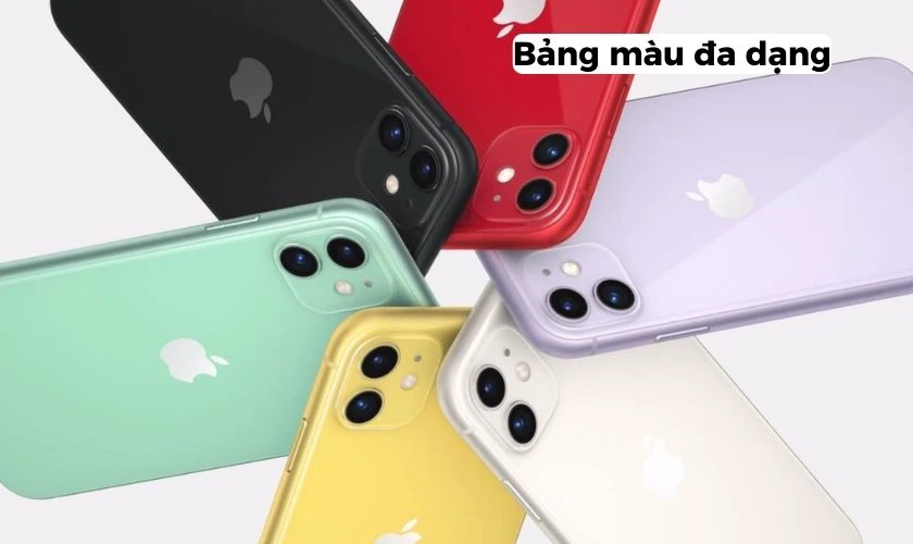 iPhone 11 có sẵn trong các màu sắc vàng, trắng, đen, đỏ, tím và xanh mint