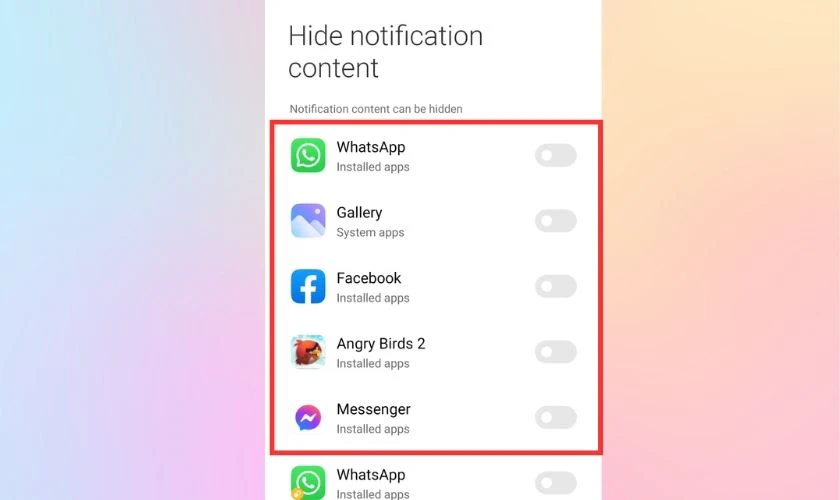 Chọn ứng dụng cần ẩn