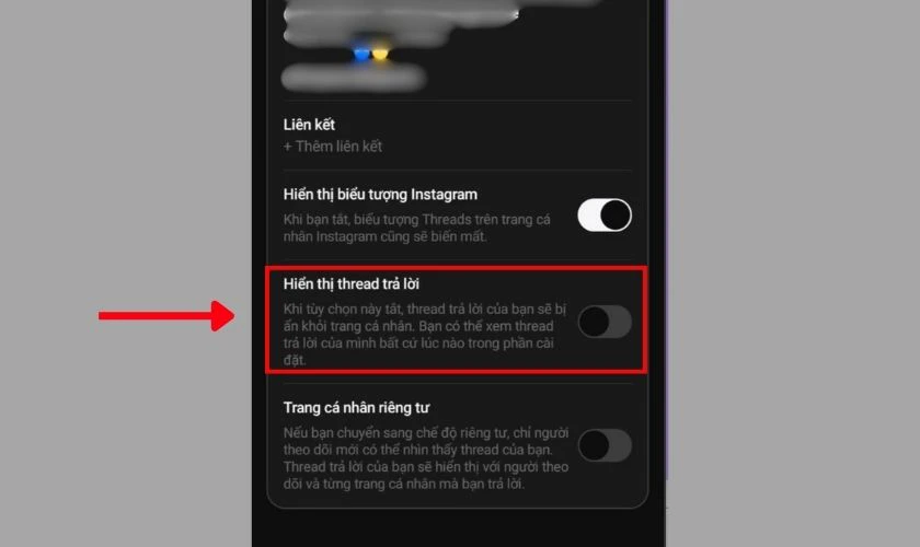 Tìm và bỏ chọn Hiển thị thread trả lời