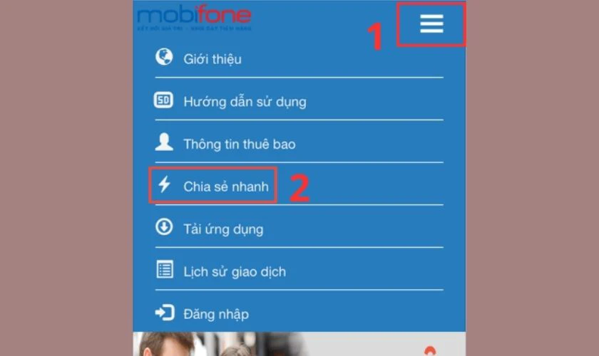 Nhấn vào biểu tượng 3 gạch ngang rồi chọn Chia sẻ nhanh