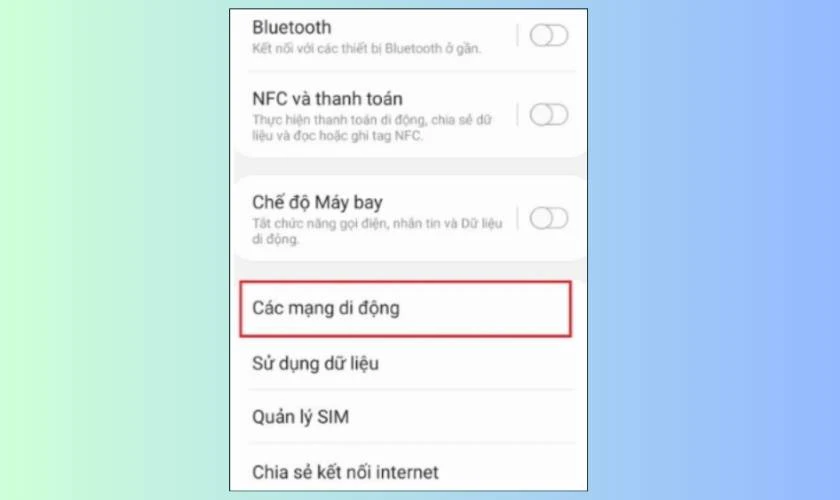 Chọn các mạng di động