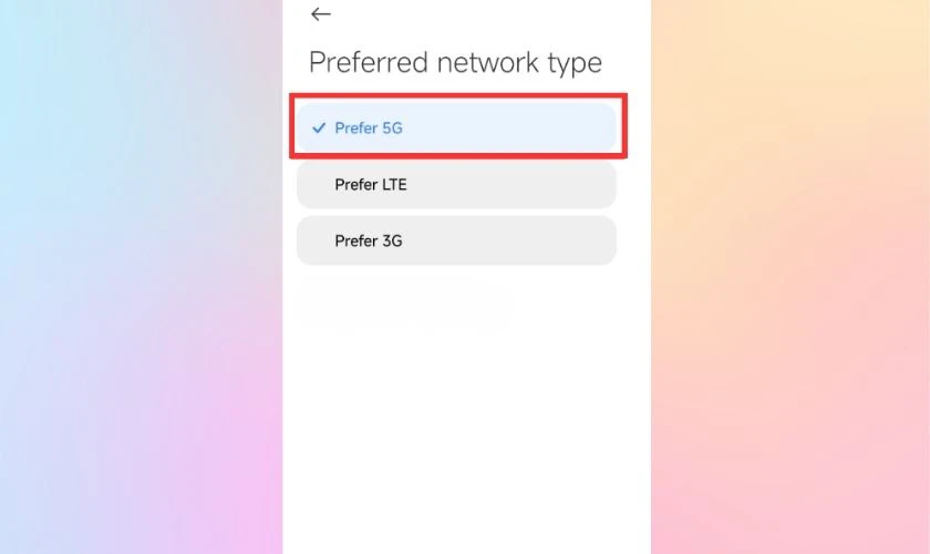 Trong danh sách các chế độ mạng