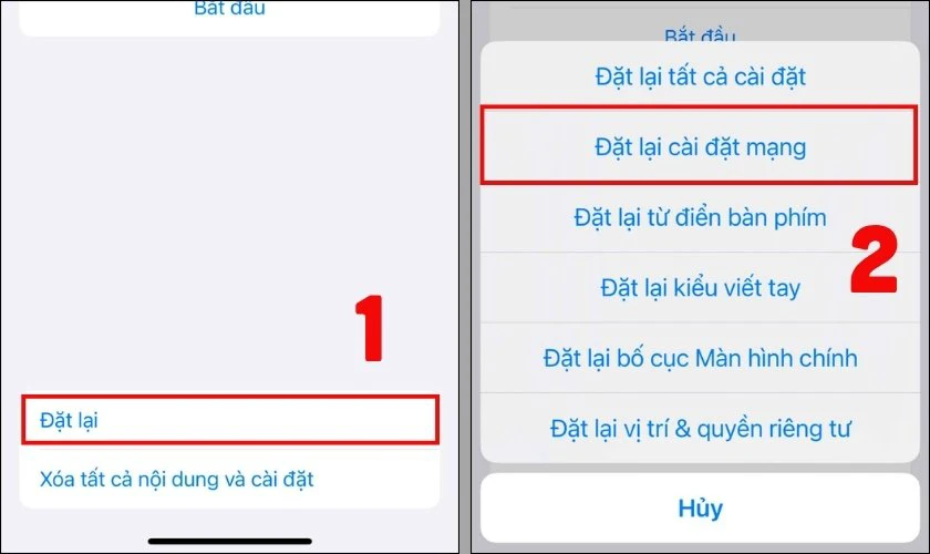 Đặt lại cài đặt mạng tại mục Cài đặt chung