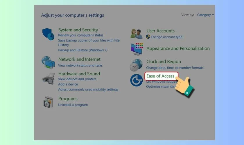 Tiếp tục nhấn vào Ease of Access