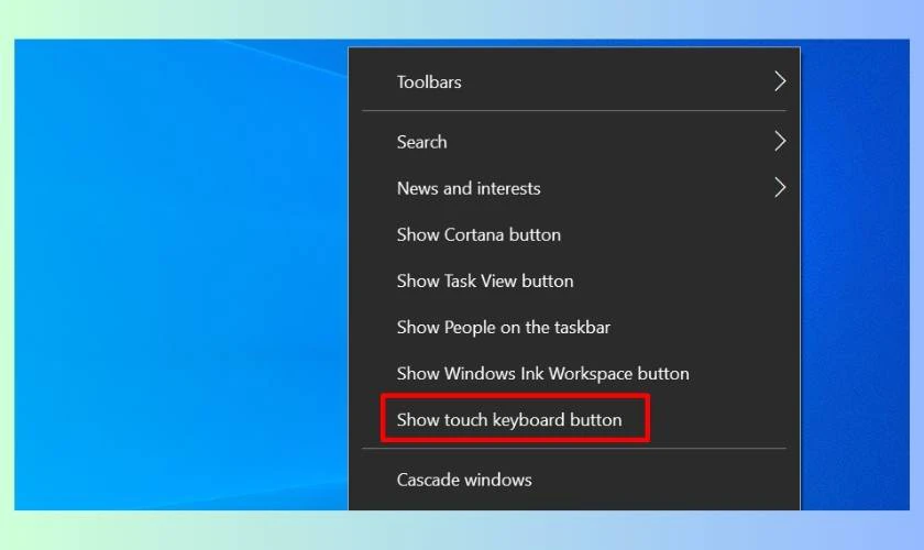 Cách bật bàn phím ảo trên laptop Lenovo bằng Taskbar