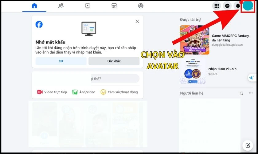 Ở góc trên bên phải, nhấn vào hình avatar của bạn