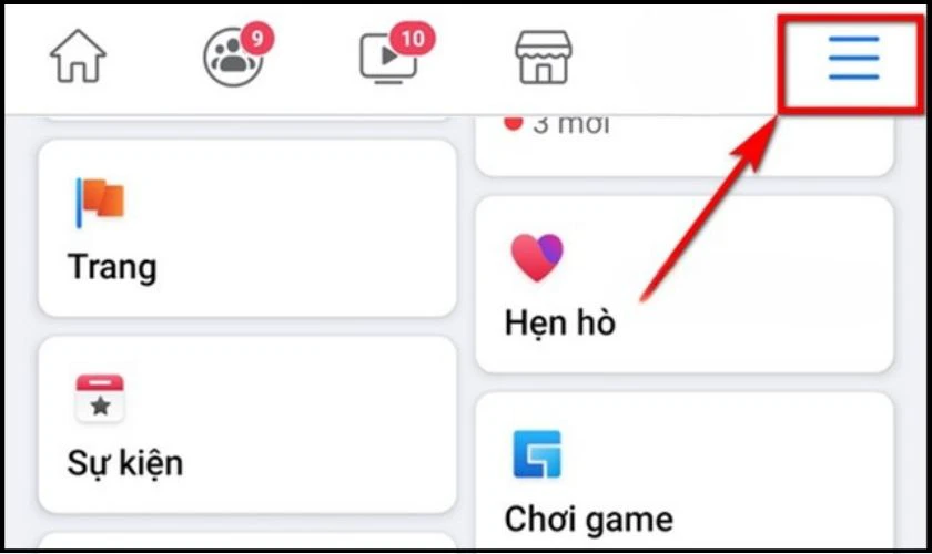 Mở ứng dụng Facebook và chạm vào biểu tượng ba dấu gạch ngang