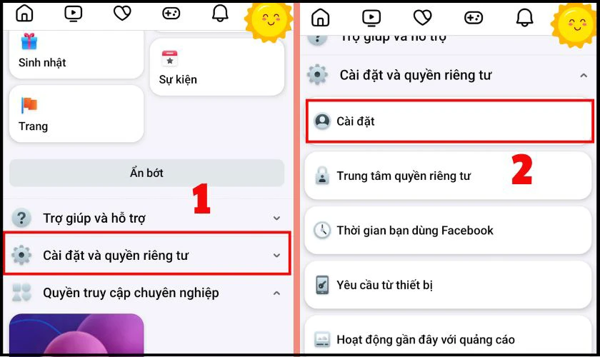 Lựa chọn Cài đặt & quyền riêng tư, sau đó chọn Cài đặt