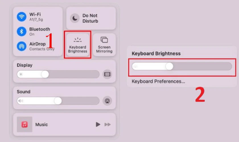 Cách bật đèn bàn phím MacBook bằng Control Center