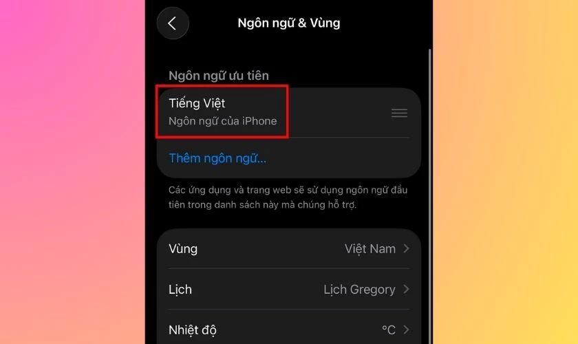 Tìm và chọn Tiếng Việt
