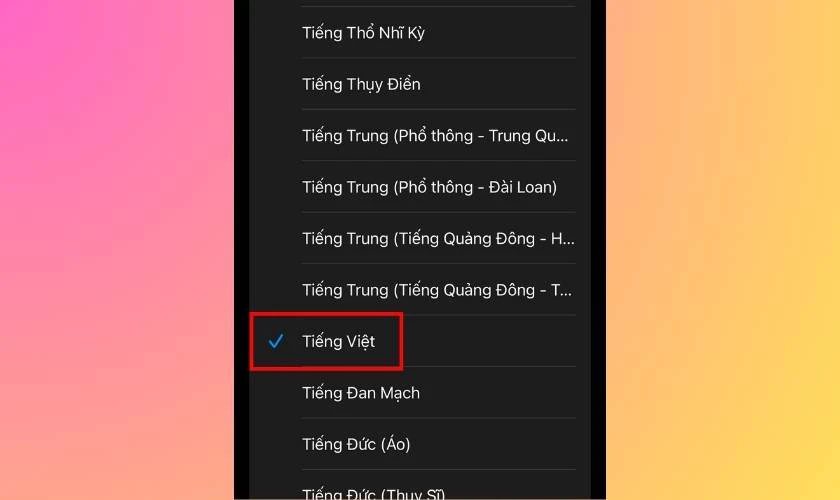 Chọn Tiếng Việt từ danh sách