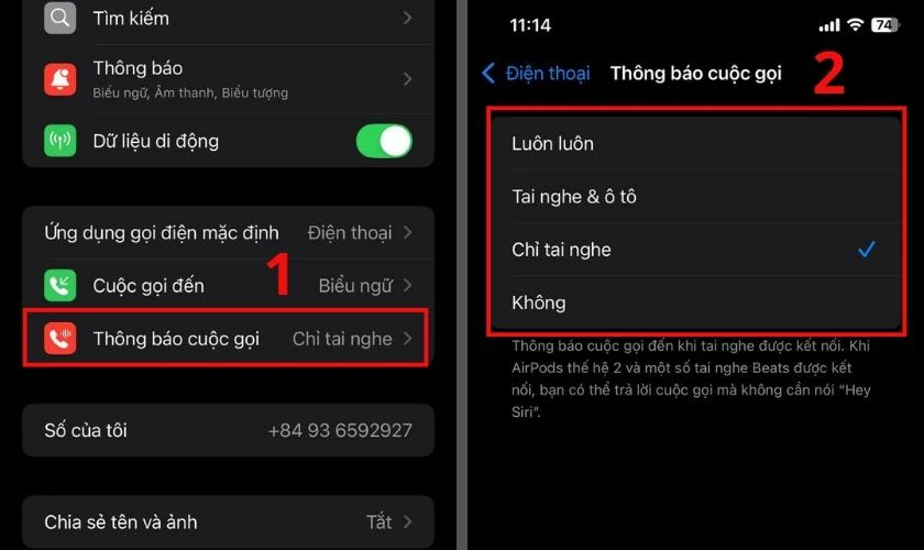 Kích hoạt tính năng đọc tên người gọi đến