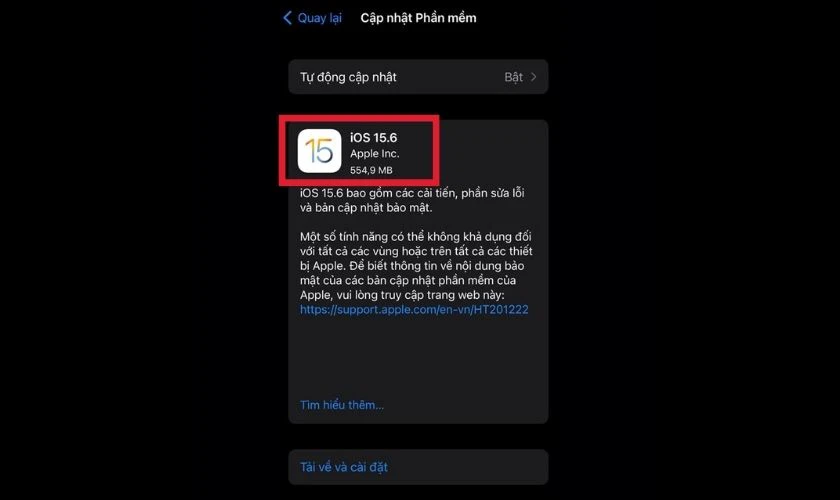 Cập nhật iOS 15 trở lên cho thiết bị của bạn