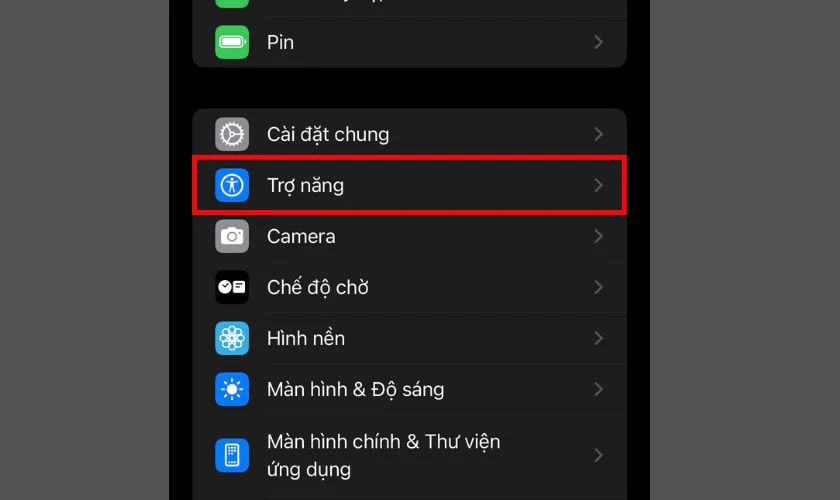 Chọn "Trợ năng" (Accessibility)
