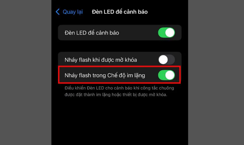 Bật thêm tùy chọn "Nháy flash trong Chế độ im lặng" (Flash on Silent)
