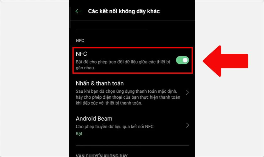 Gạt công tắc để bật NFC trên OPPO